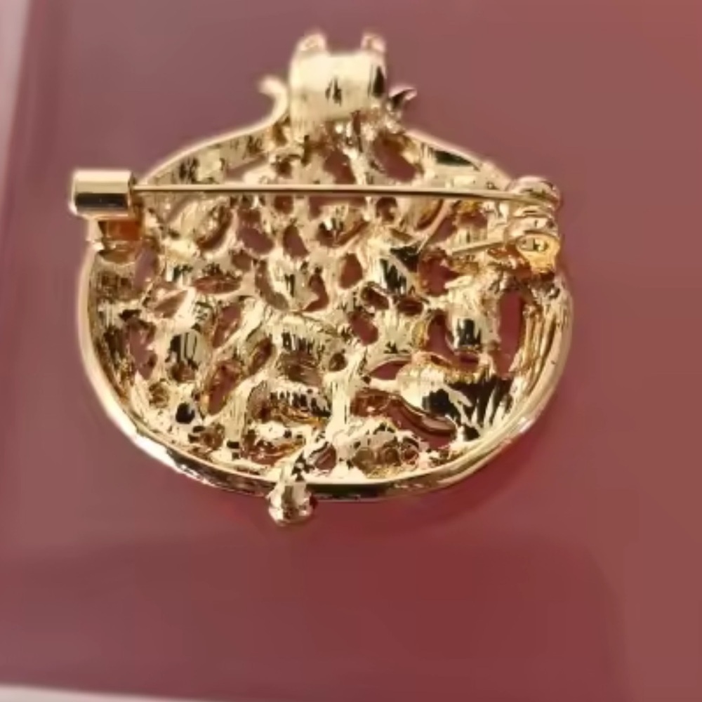 Red Pomegranate Crystal Gold Brooch - Picture 9 of 11